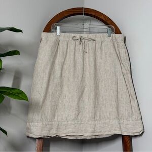 J. Jill Love Linen LARGE Tan Stripe Elastic Waist Pull On Skirt 100% Linen